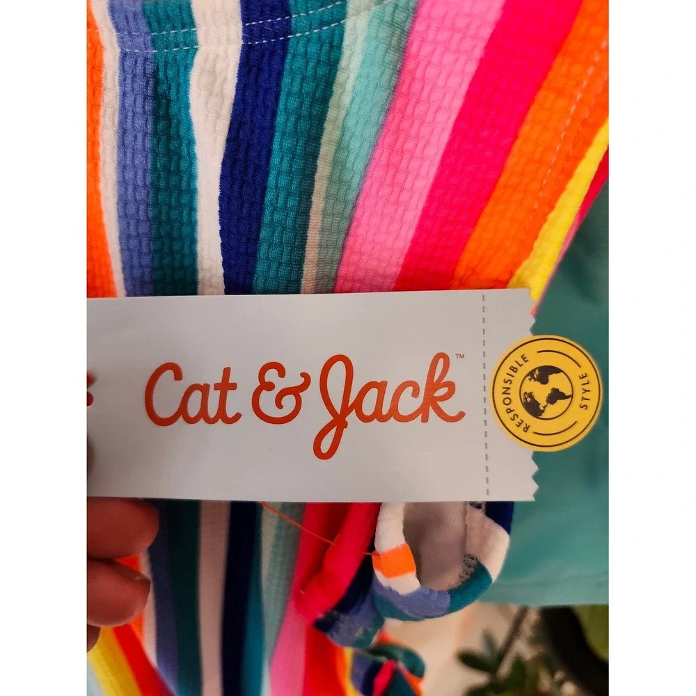 Cat & Jack Rainbow Stripe‎ One-Piece Swimsuit - Neon Pink, Yellow, Blue